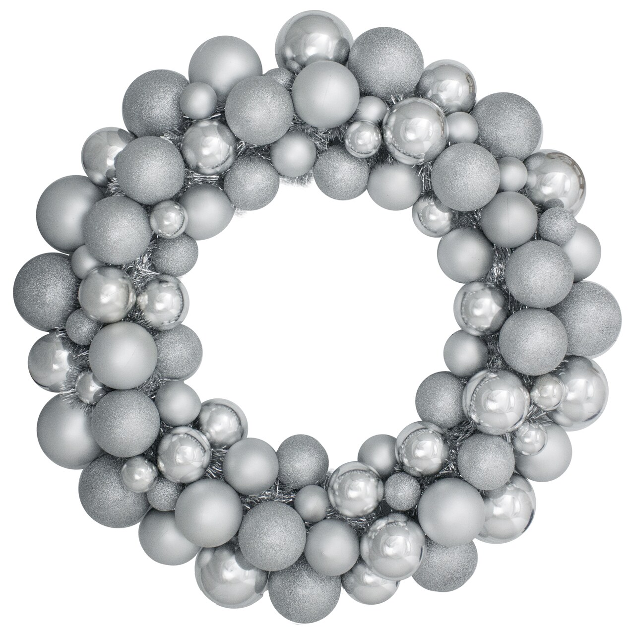 Northlight 3-Finish Shatterproof Ball Ornament Christmas Wreath - 36" - Silver - Unlit